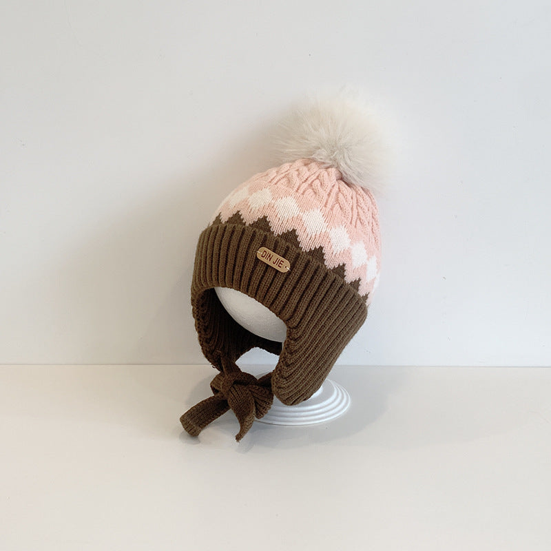 Fur Ball Knitted Earflaps Winter Boys Kids' Headwear