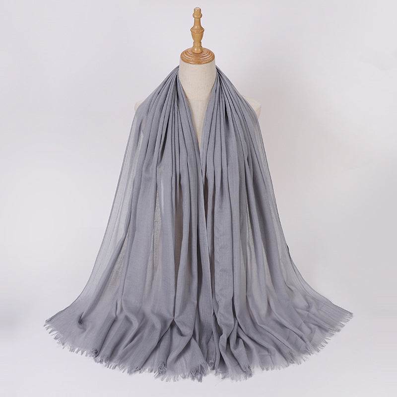 Pure Color Tassel Cotton Linen Hui Gauze Scarfs