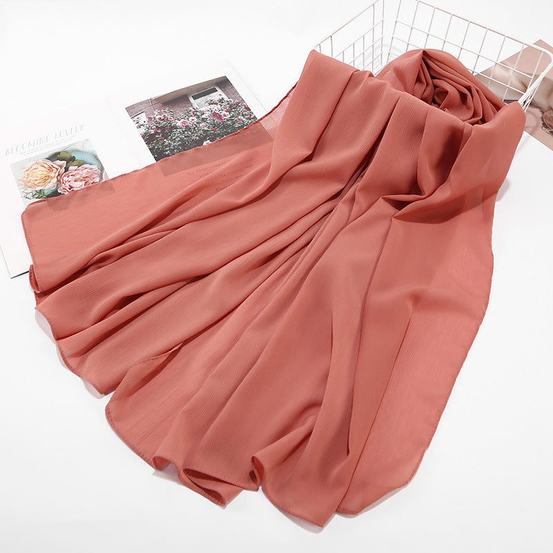 Women's Natural Wrinkle Monochrome Chiffon Material Breathable Scarfs