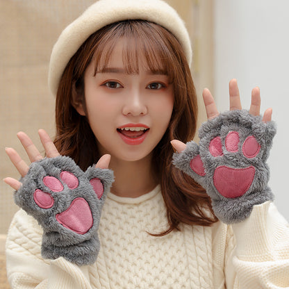 For Female Cartoon Veet Thickening Thermal Gloves