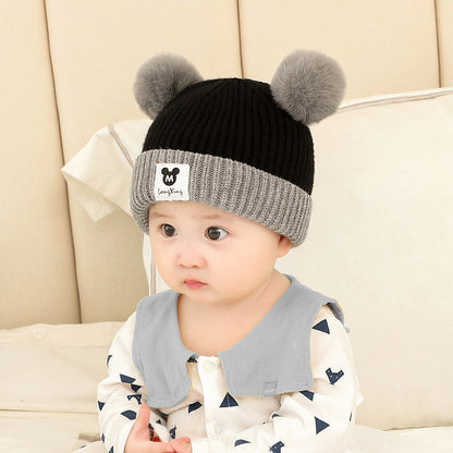 Boys Woolen Cute Thickened Warm Knitted 2 Pieces Kids' Headwear