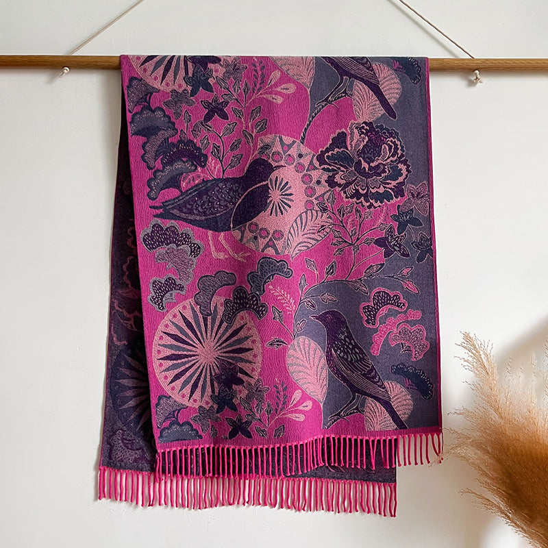 Women's Birds Plants Collision Combined Elegant Going Scarfs