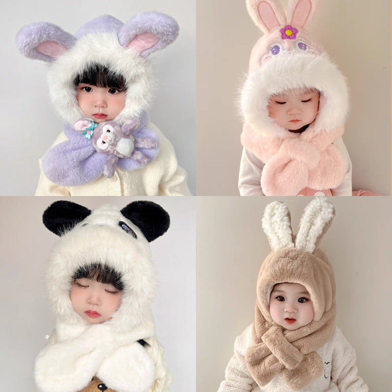 Children's Hooded Suit Fleece-lined Warm Thickened Cold Protection Kids' Headwear