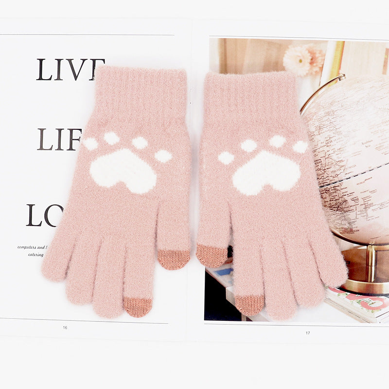 Women's Touch Screen Cat's Paw Warm Fashion Veet Padded Gloves