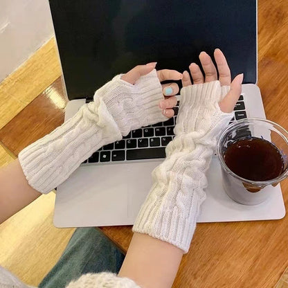 Sleeve Sleeves Knitted Half Finger Long Gloves