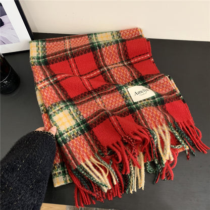 Plaid Female Winter Korean Style Thick Scarfs