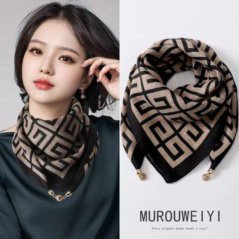 Women's Magnetic Buckle High-grade Silk Cotton Elegant Scarfs