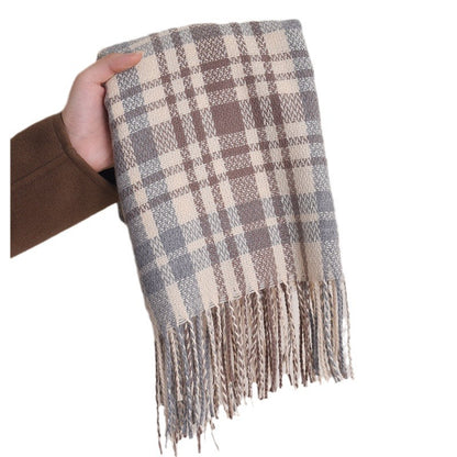 Cashmere Fluffy Lilac Plaid Printed Tassel Scarfs