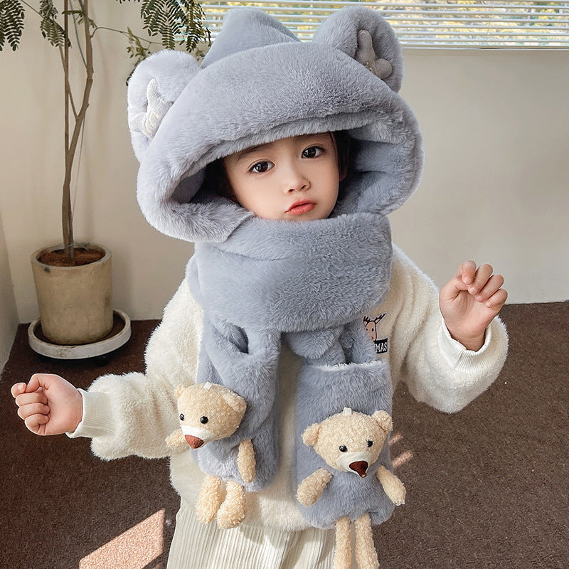 Children's Plush Bonnet Outdoor Windproof Cycling Warm Hat Kids' Headwear