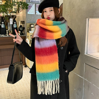 Rainbow Brushed Tassel Winter Thick Color Scarfs