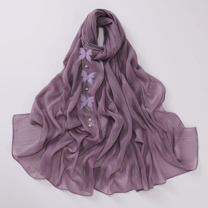 Streaming Sier Silk Wrinkled Butterfly Long Hui Scarfs