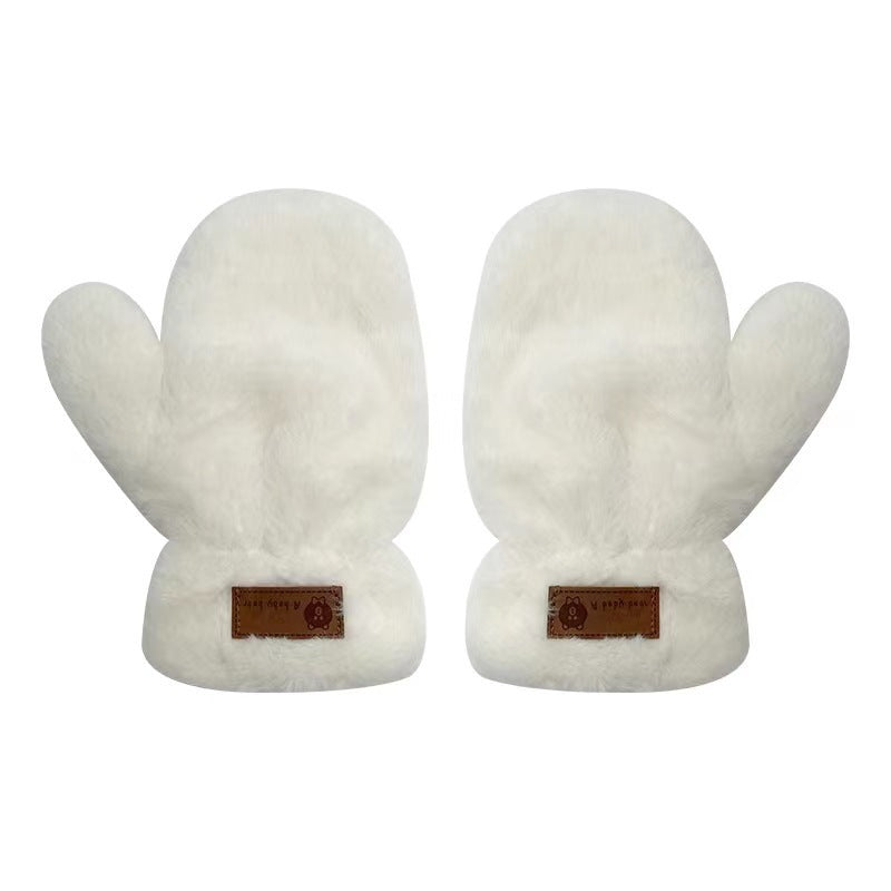 Winter Fleece-lined Imitation Rabbit Fur Mittens Plush Warm Gloves