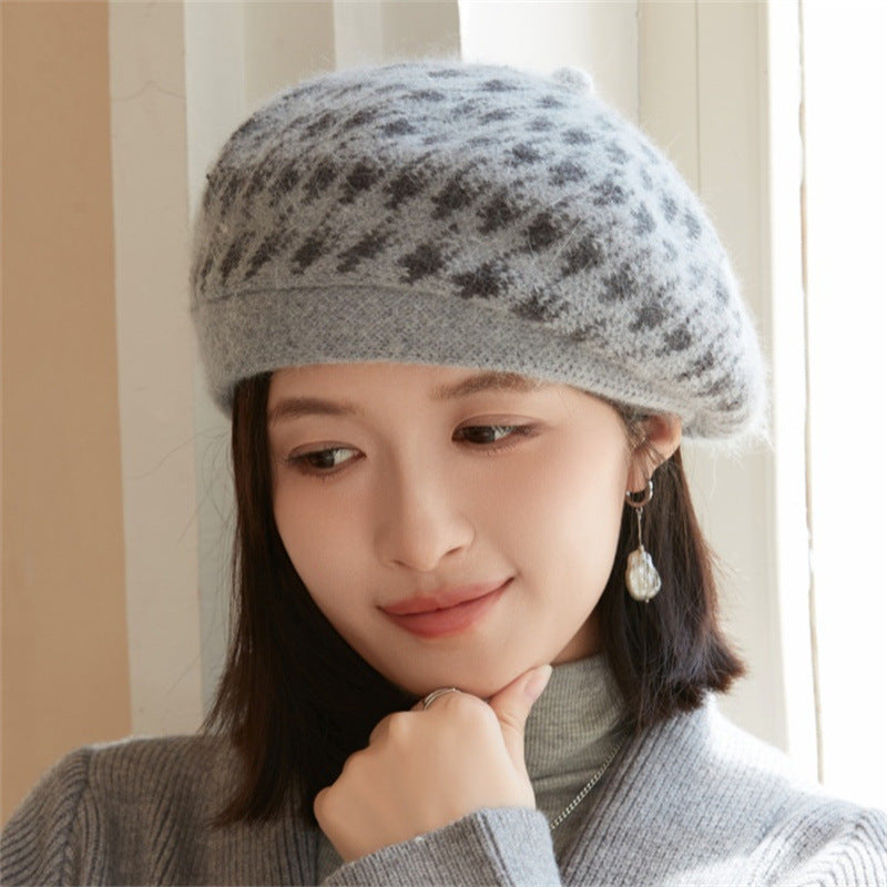 Women's Trendy Rabbit Fur Knitted Hat Korean Hats & Caps