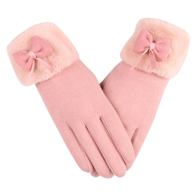 Women's Cycling Cute Bow Warm Cold Protection Gloves