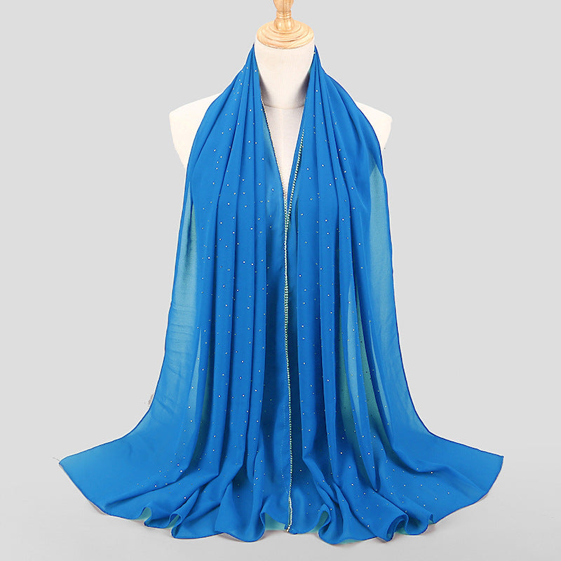 Women's Malaysia Indonesia Pearl Chiffon Diamond Long Scarfs