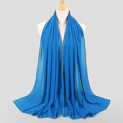 Women's Malaysia Indonesia Pearl Chiffon Diamond Long Scarfs