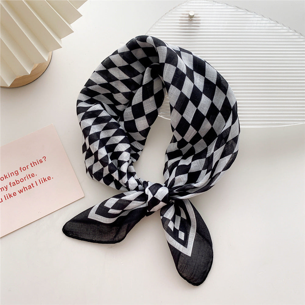 Women's Cotton Linen Small Square Towel Autumn Summer Bandana Headband Scarfs