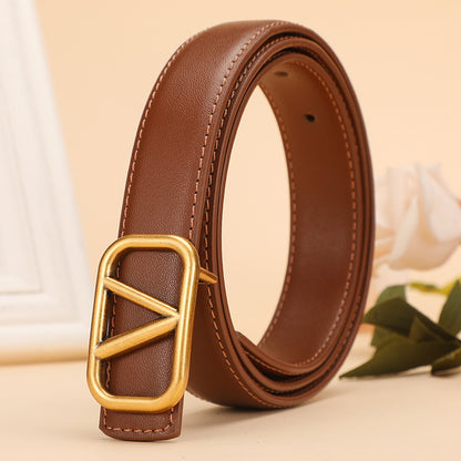 Women's Smooth Buckle Decorative Thin Bronze Live Belts