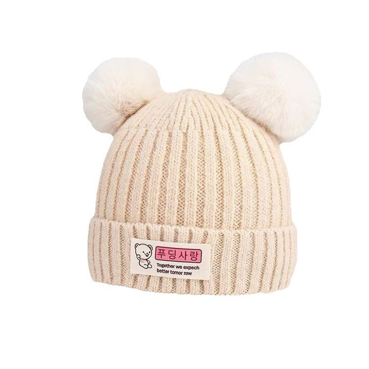 Double Ball Hat Cute Bear Knitted Kids' Headwear