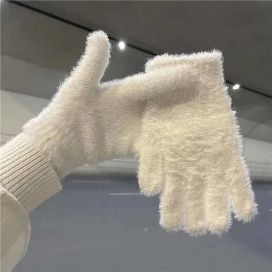 Women's Cycling Warm Imitation Rabbit Fur Plush Gloves