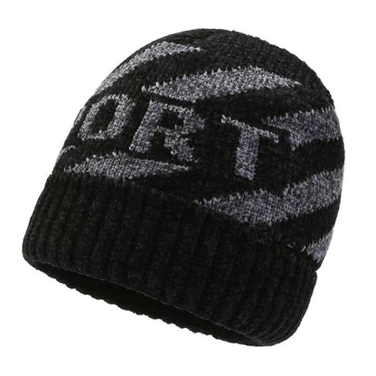 Men's Warm Knitted Chenille Jacquard Pullover Two-piece Hats & Caps