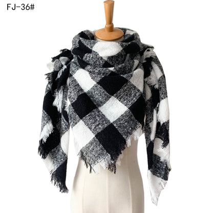 Women's Thickened Warm Circle Yarn Bristle Plaid Scarfs