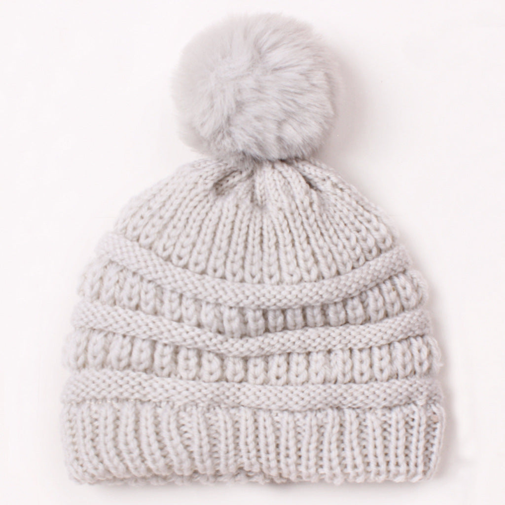 Children's Knitted Sleeve Fur Ball Warm Hat Kids' Headwear