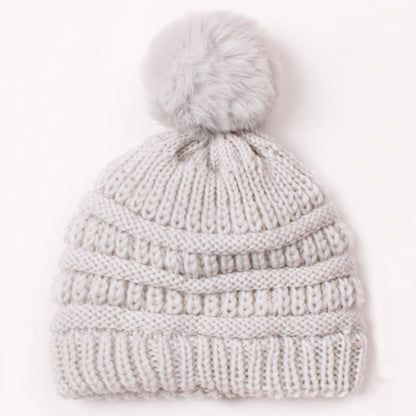 Children's Knitted Sleeve Fur Ball Warm Hat Kids' Headwear