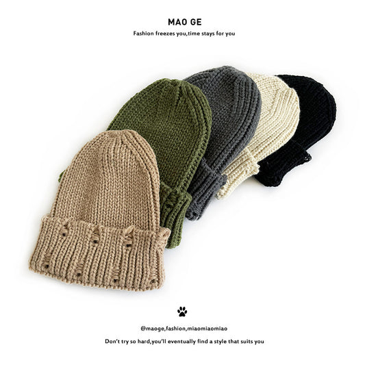 Children's Brother Knitted Hat Fashion Holes Beggar Kids' Headwear