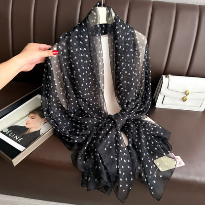 Women's Polka Dot Printed Long Wear Silk Scarfs