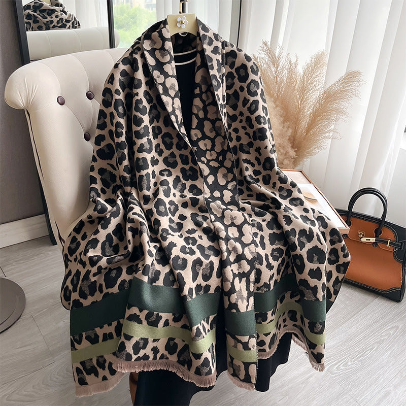 Women's Leopard Print Fashion Confident Long Thickened Warm Scarfs