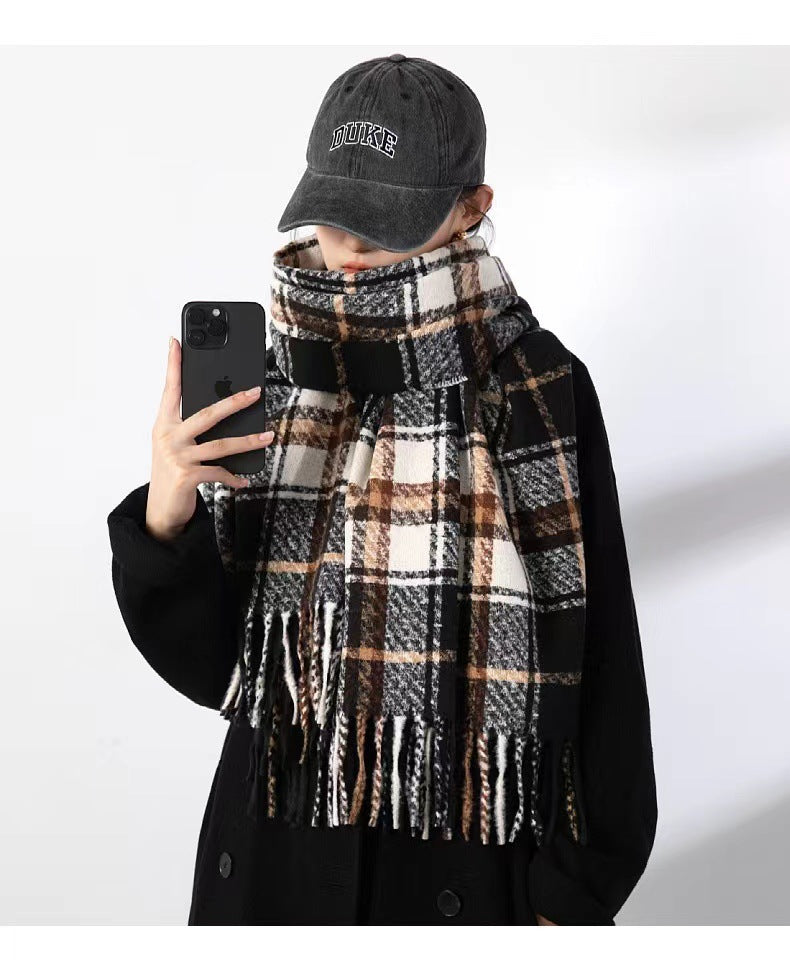 Winter Plaid Cashmere Warm Tassel Shawl Scarfs