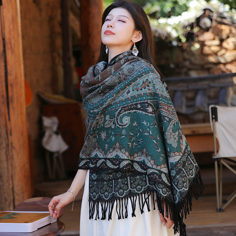 Women's Ethnic Style Cape Shawl Thickened Cashew Pattern Western Scarfs