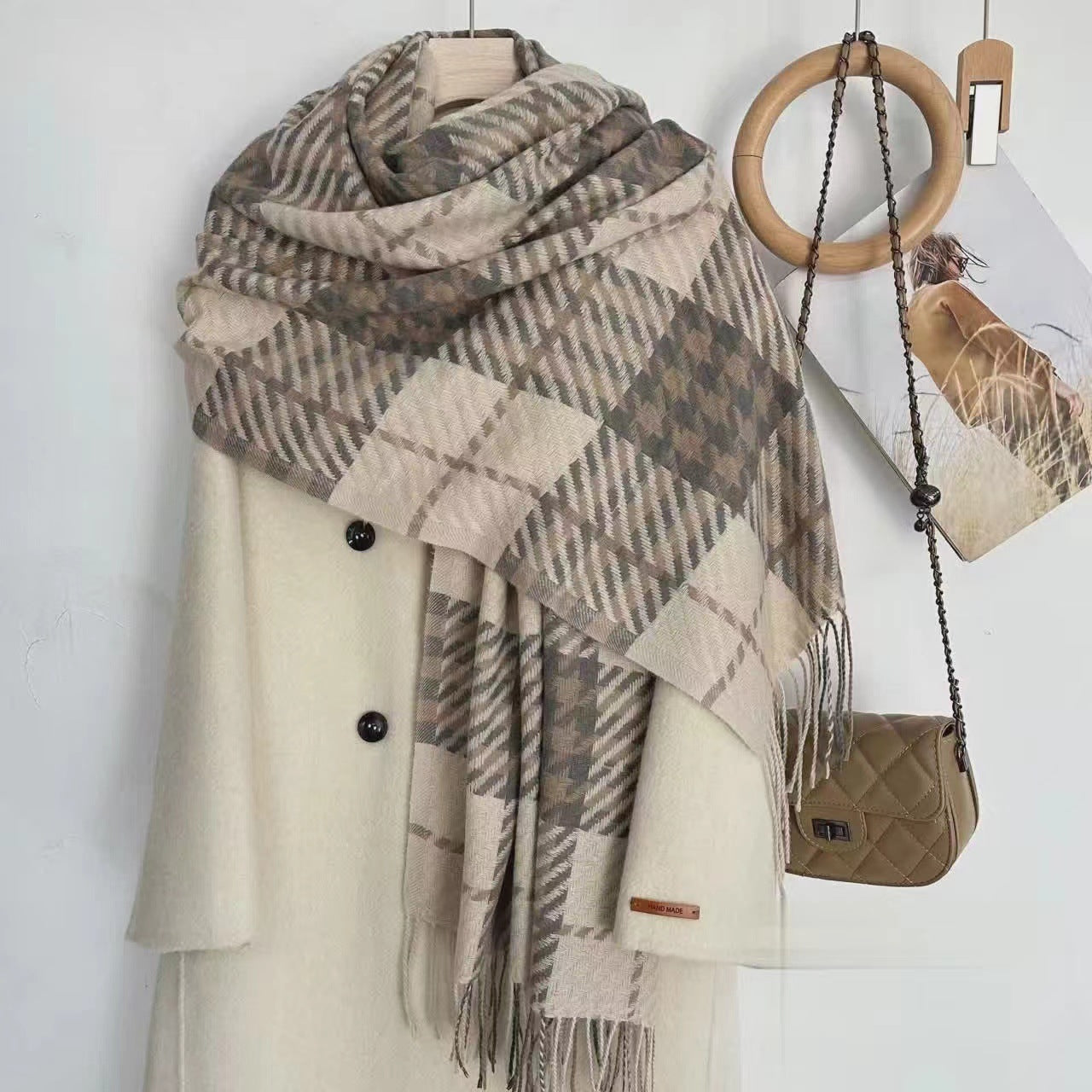 Winter Plaid Cashmere Warm Tassel Shawl Scarfs