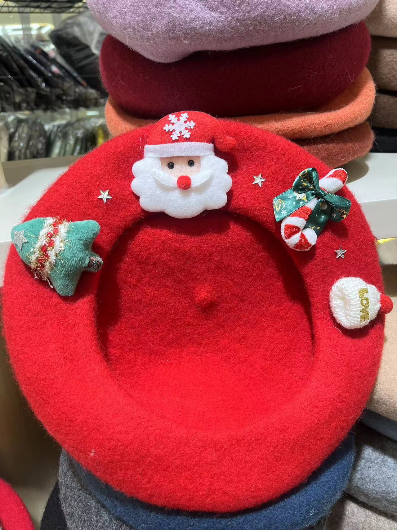 Women's Bowknot Christmas Beret Woolen Warm Hat Hats & Caps