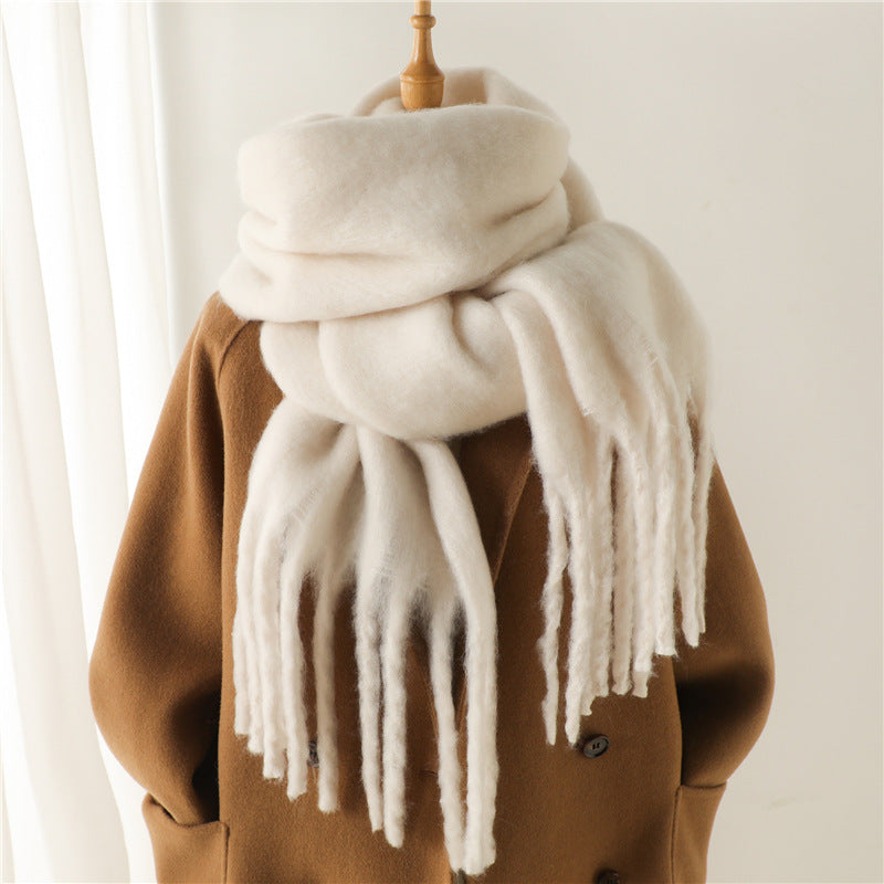 Women's & Men's Pure Color Winter Warm Lengthened Fringe Scarfs