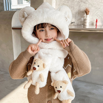 Children's Plush Bonnet Outdoor Windproof Cycling Warm Hat Kids' Headwear