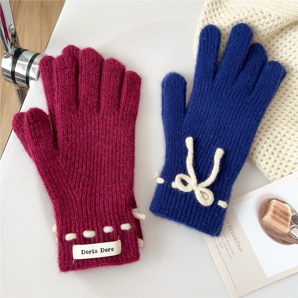 Women's Color Cute Winter Knitted Korean Warm With Hole Gloves