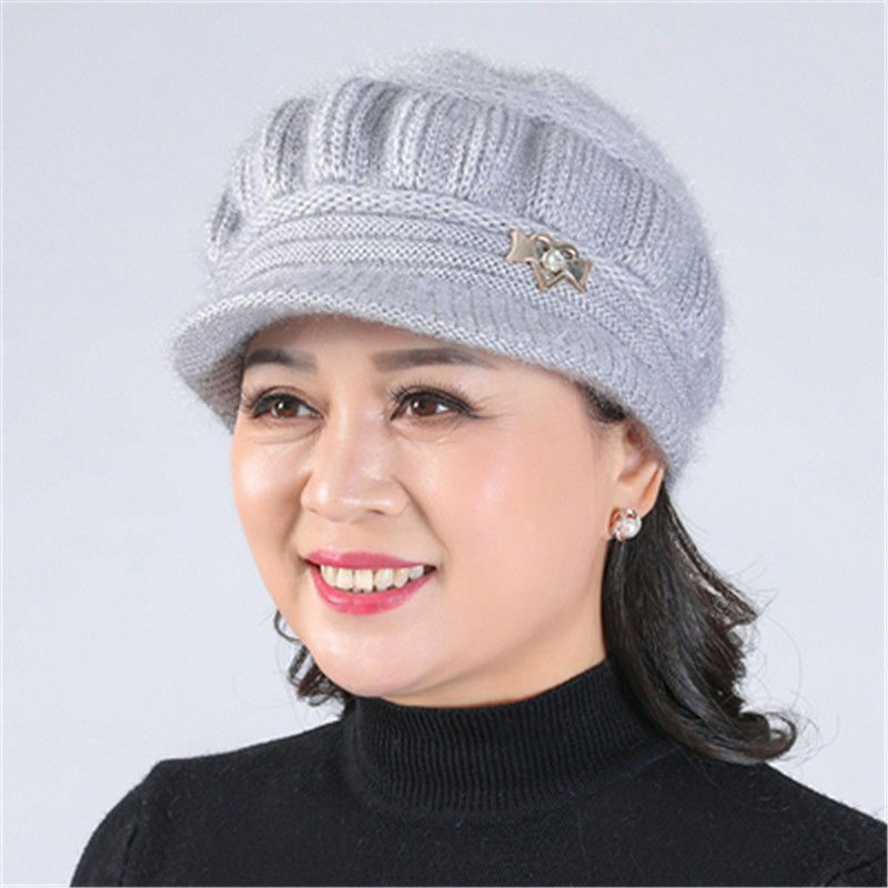 Women's Knitted Woolen Hat Fleece-lined Warm Mom Hats & Caps