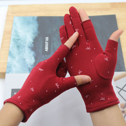 Thermal Half Finger Exposed Two Touch Screen Ladies Writing Gloves