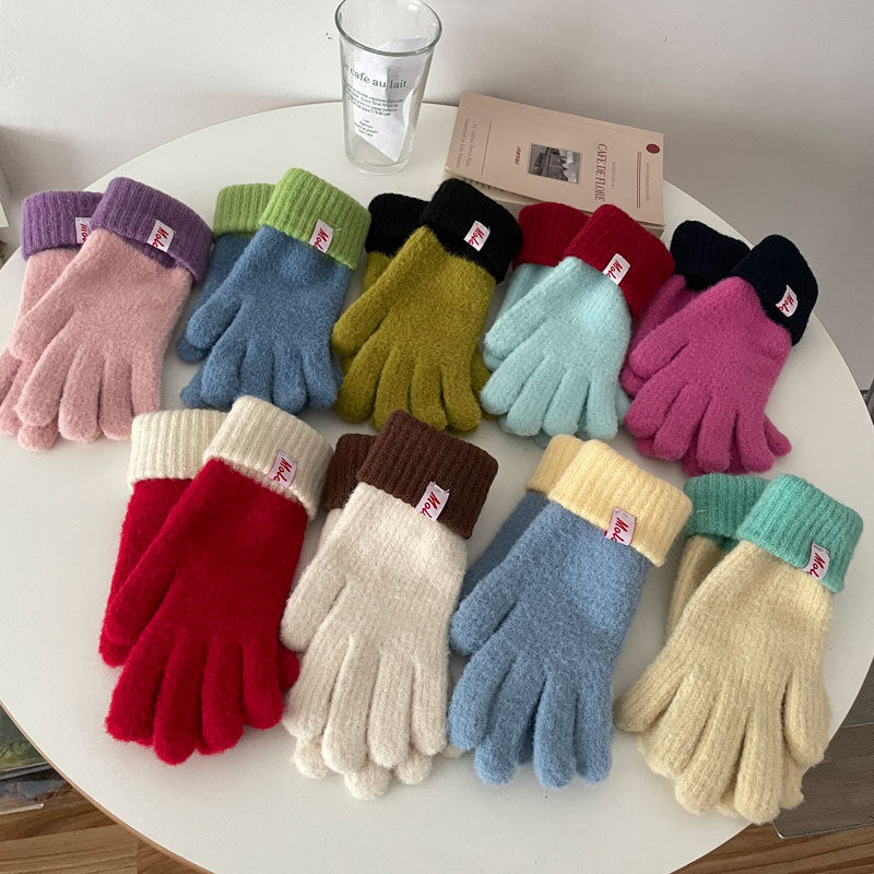 Green Color Blocking Series Knitted Korean Gloves