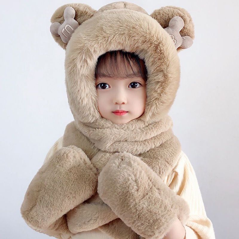 Children's Hat One-piece Boys Plush Three-piece Thickened Kids' Headwear