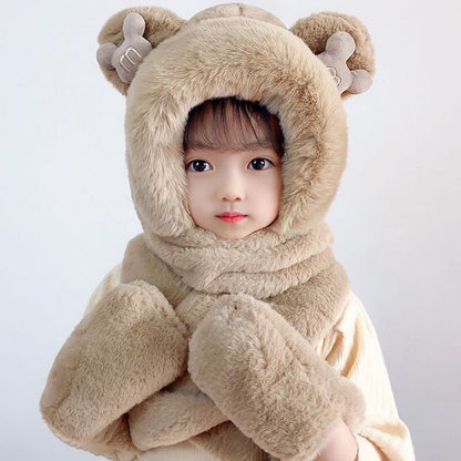 Children's Hat One-piece Boys Plush Three-piece Thickened Kids' Headwear