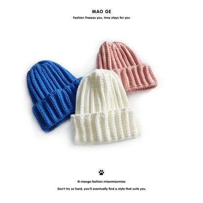 Stripe Knitted Hat Solid Color Woolen Kids' Headwear