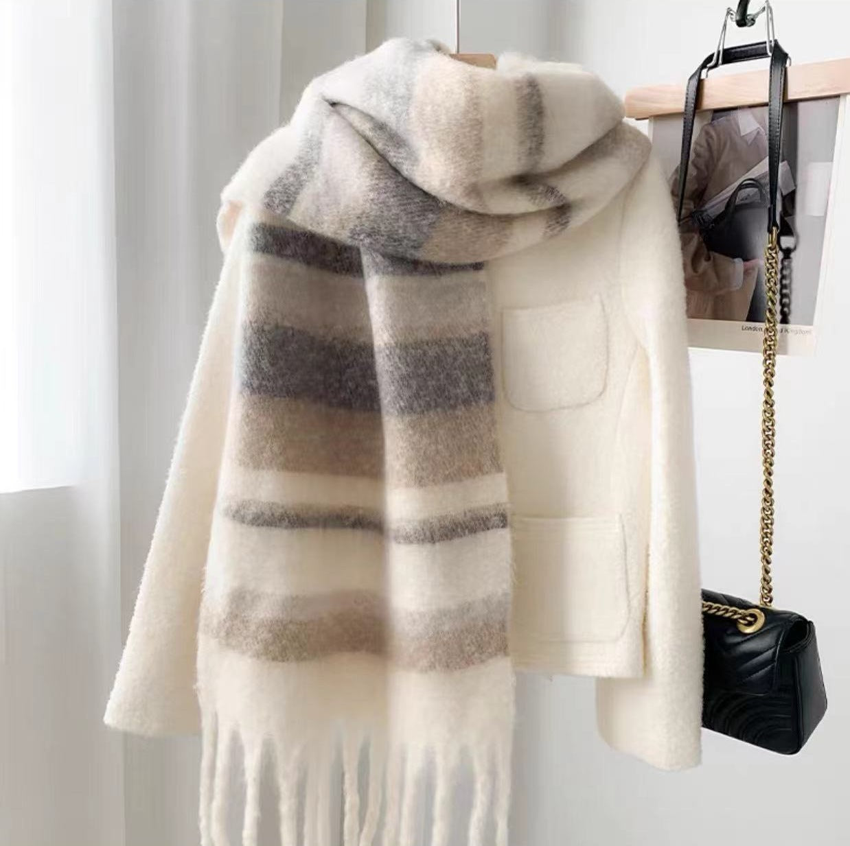 Women's Winter High-grade Fashionable Mohair Thickened Striped Scarfs