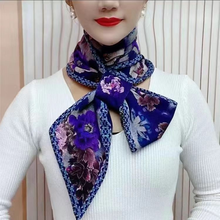 Flowers Thread Cotton Ear Towel Long Scarfs