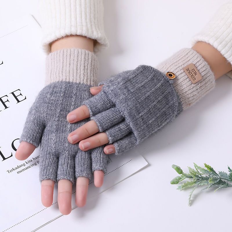 Women's Flip Korean Style Winter Cute Fleece-lined Gloves