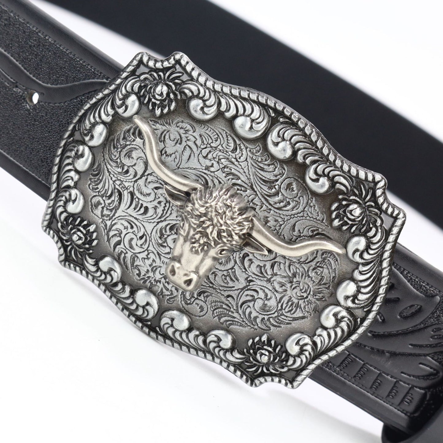 Women's & Men's Denim Sier Cow Head Large Plate Belts