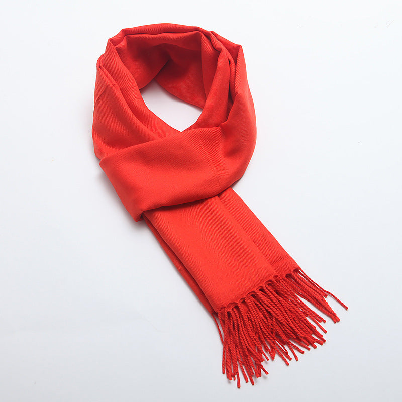 Women's Red Embroidered Artificial Cashmere Long Double-sided Scarfs