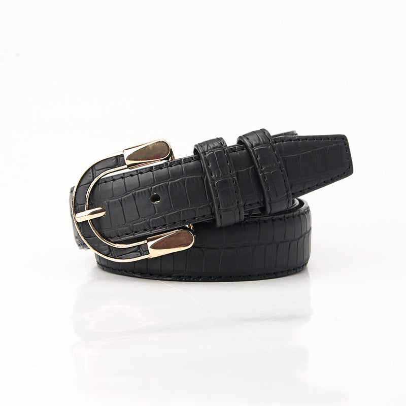 Women's Gold Retro Leather Buckle Simple Alloy Belts